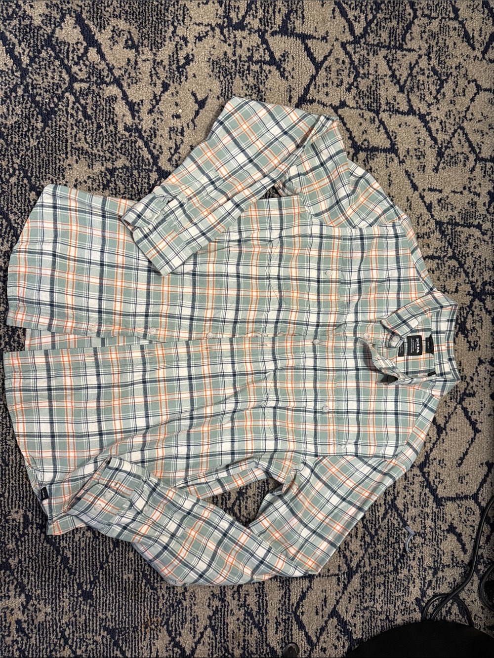 Prana Men's Plaid Button-Down Shirt in Light Green and Peach